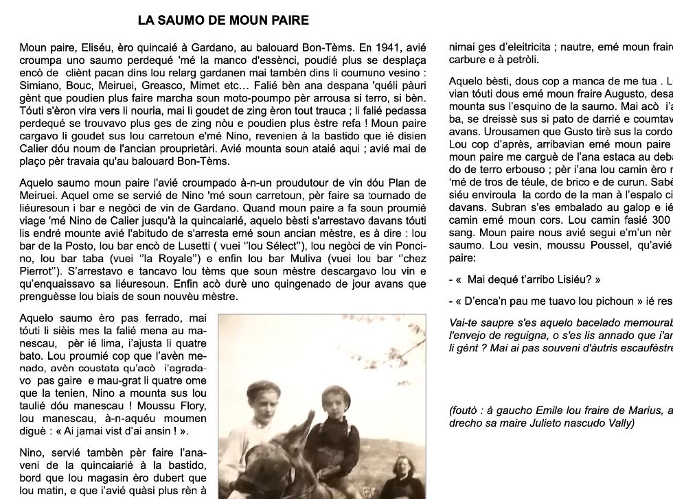 La saumo de moun paire pèr Marius